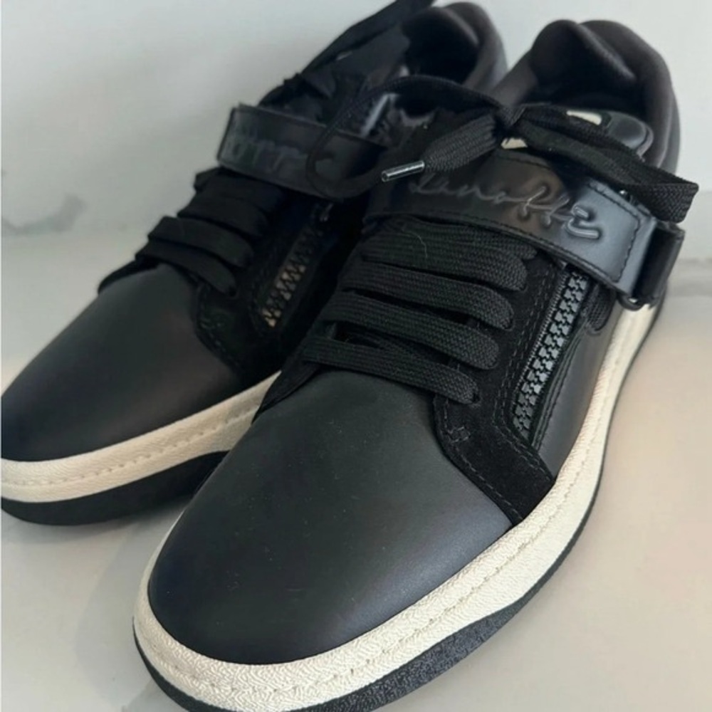 NEW Giuseppe Zanotti GZ94 low top leather sneakers black white velour EU44 US11 - Picture 9 of 9